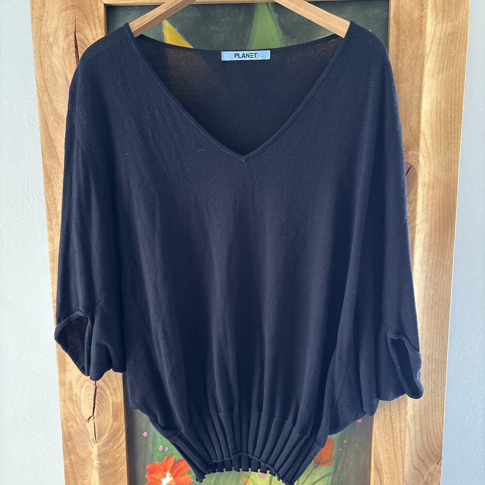 Planet by Lauren G Brown Lagenlook Butterfly Ribbed Sweater One Size Pima Cotton